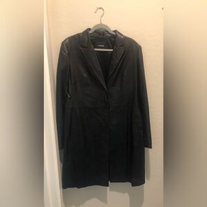Express womens long 100% genuin leather coat size 13/14